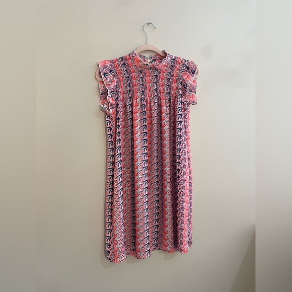 Simply Southern Other - Simply Southern Youth Large High Neck Babydoll Pink and Blue Dress Sleeveless